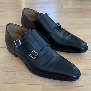 MAGNANNI Black Leather Double Monk Strap Shoes Sz 13